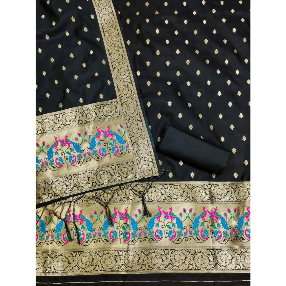 Vaystra Banarasi Silk Printed Unstitched Salwar Suit Material With Dupatta – Black