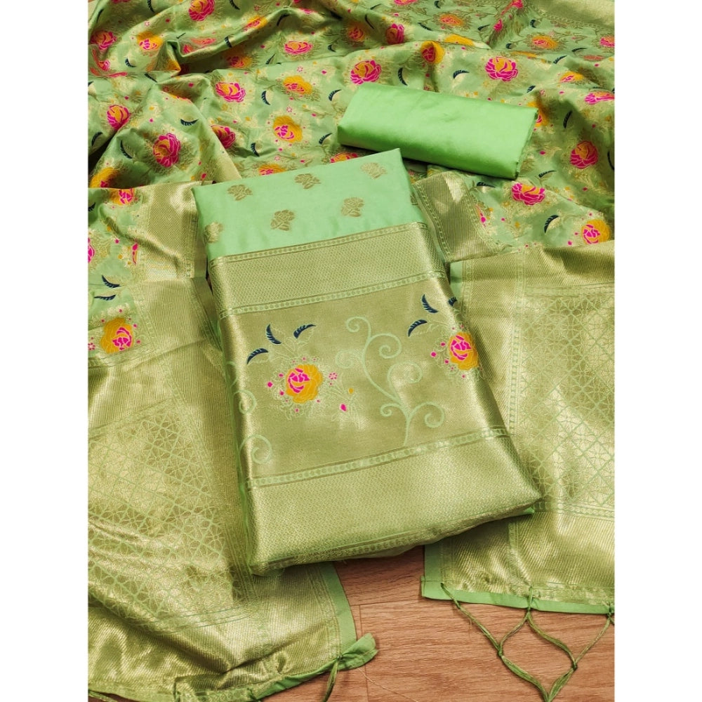 Vaystra Banarasi Silk Printed Unstitched Salwar Suit Material With Dupatta – Pista