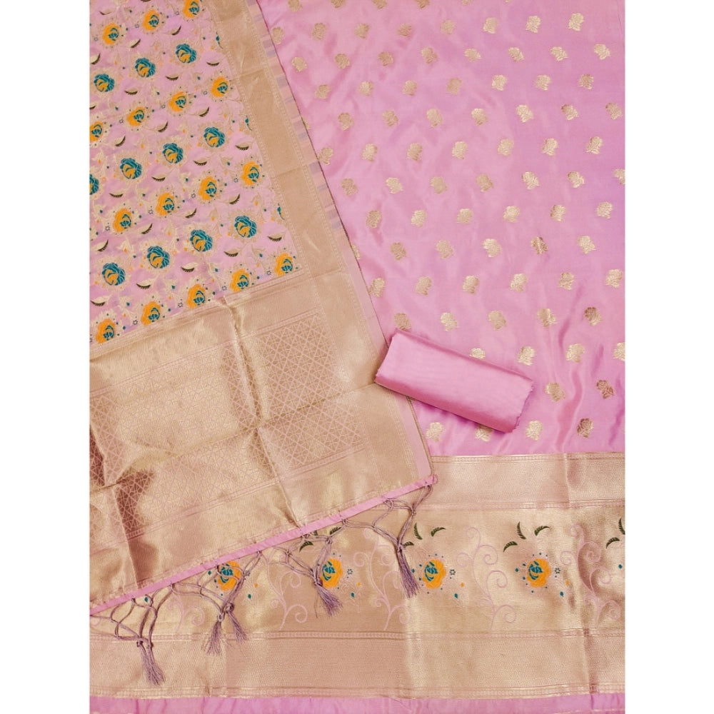 Vaystra Banarasi Silk Printed Unstitched Salwar Suit Material With Dupatta – Pink