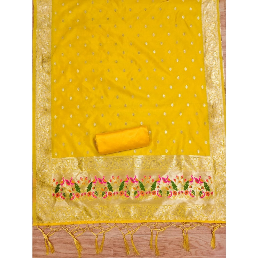 Vaystra Banarasi Silk Printed Unstitched Salwar Suit Material With Dupatta – Yellow