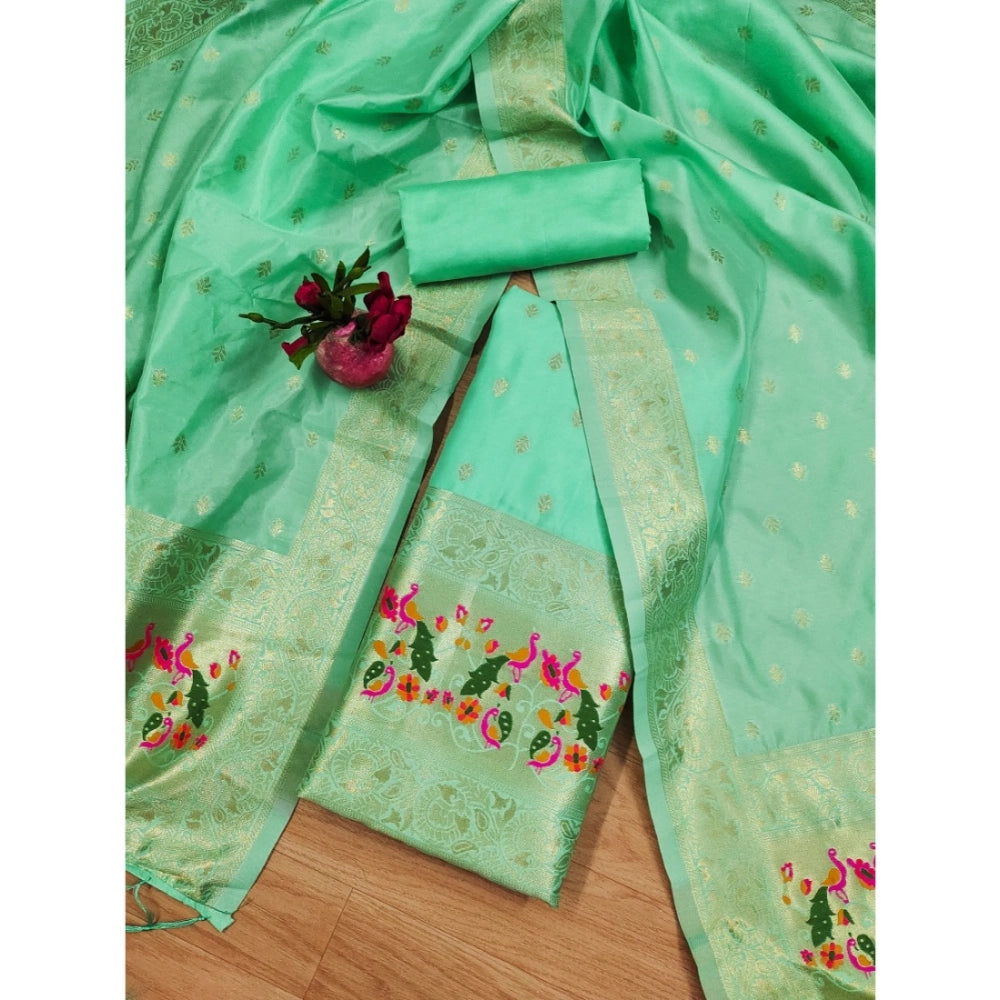 Vaystra Banarasi Silk Printed Unstitched Salwar Suit Material With Dupatta – Seagreen