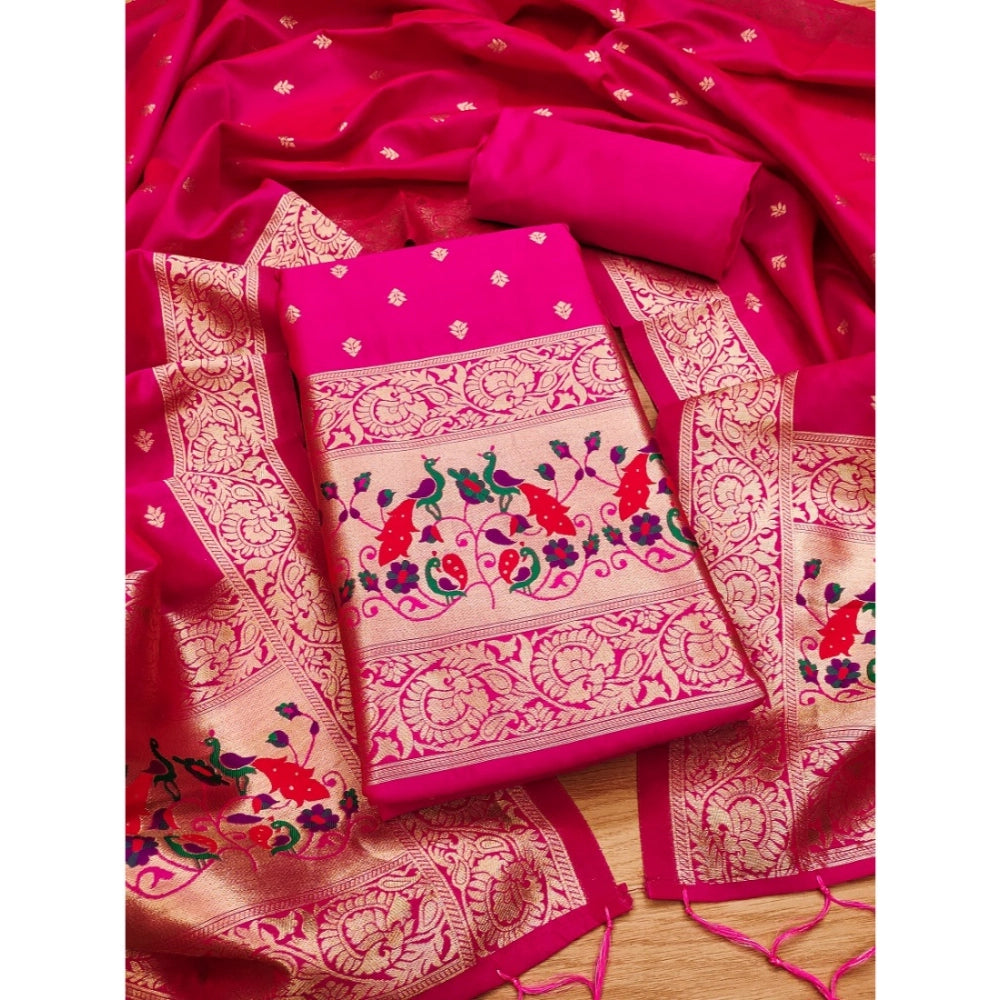 Vaystra Banarasi Silk Printed Unstitched Salwar Suit Material With Dupatta – Pink