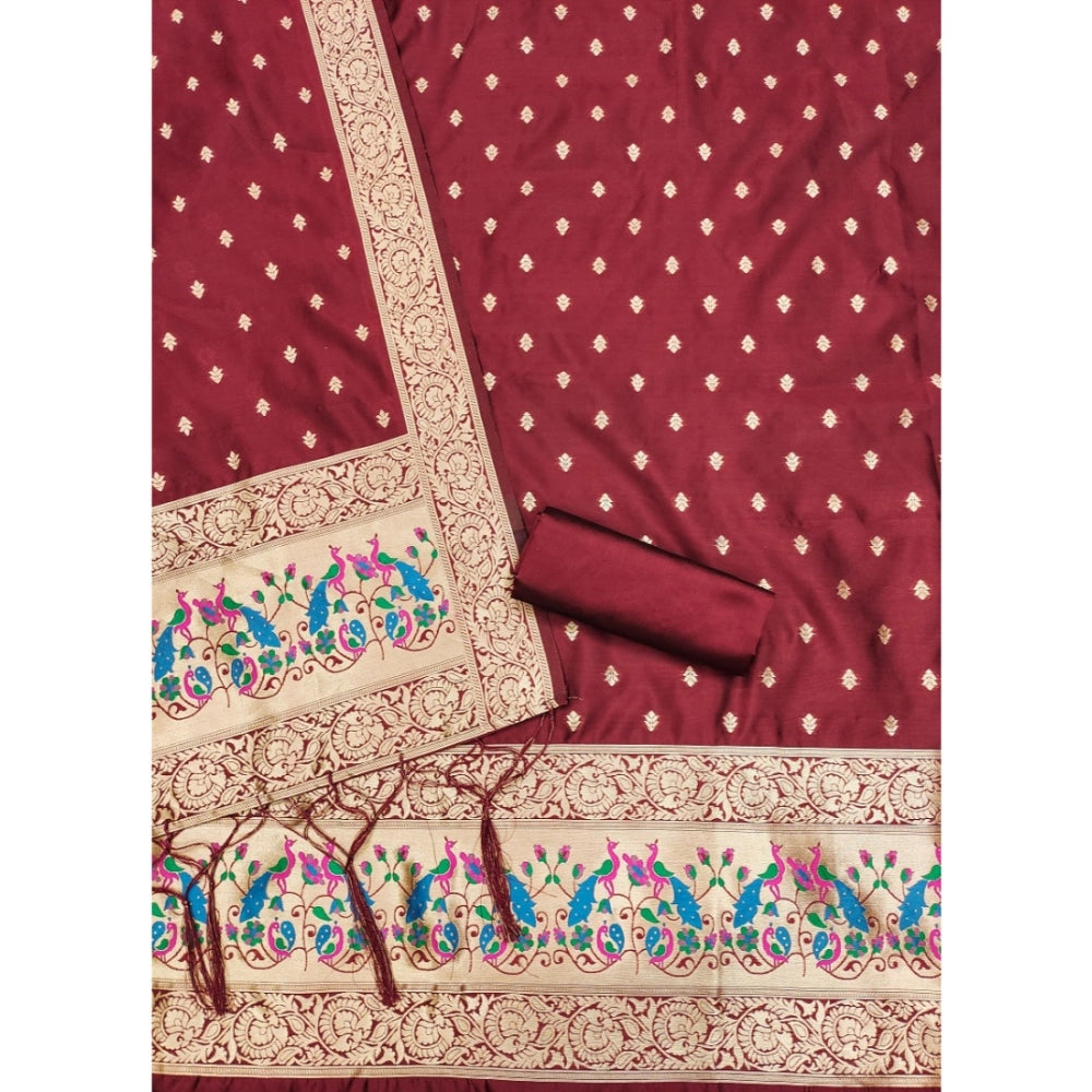 Vaystra Banarasi Silk Printed Unstitched Salwar Suit Material With Dupatta – Maroon