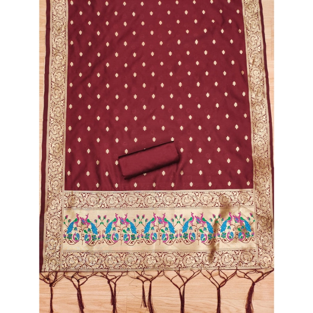 Vaystra Banarasi Silk Printed Unstitched Salwar Suit Material With Dupatta – Maroon