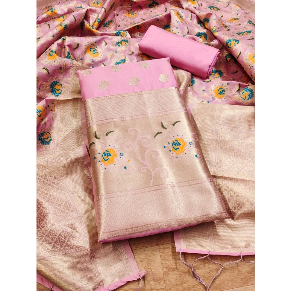Vaystra Banarasi Silk Printed Unstitched Salwar Suit Material With Dupatta – Pink