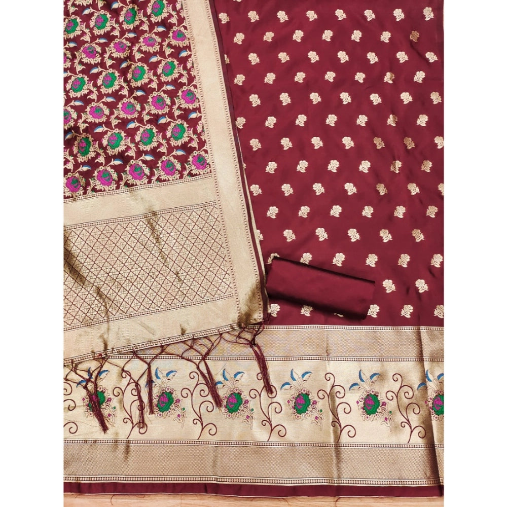 Vaystra Banarasi Silk Printed Unstitched Salwar Suit Material With Dupatta – Maroon