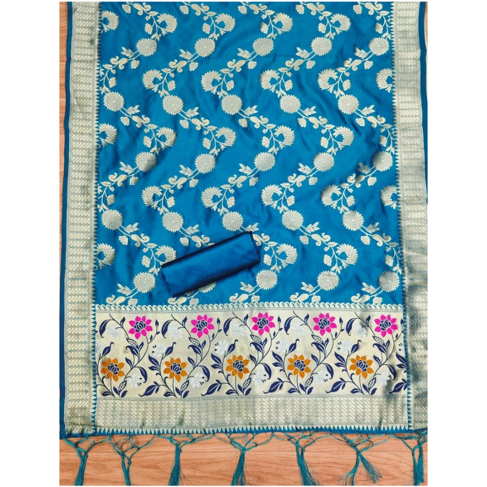 Vaystra Banarasi Silk Printed Unstitched Salwar Suit Material With Dupatta – Blue