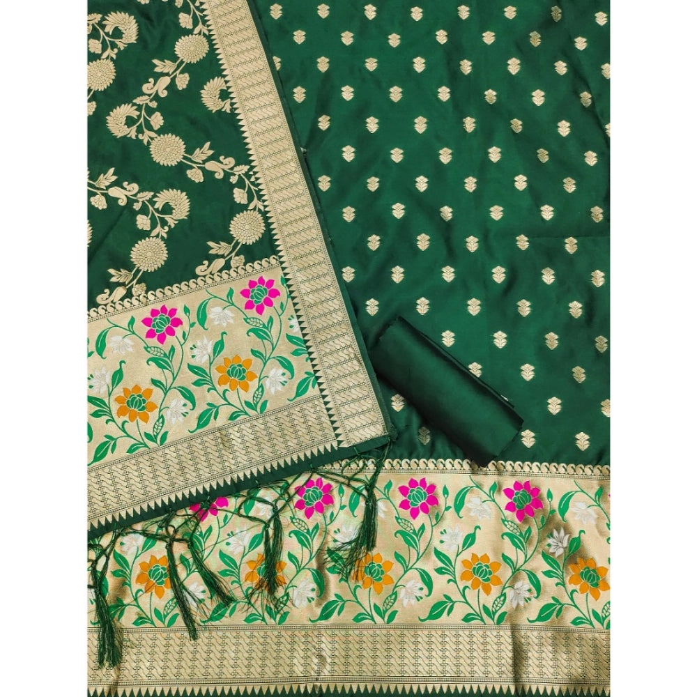 Vaystra Banarasi Silk Printed Unstitched Salwar Suit Material With Dupatta – Green