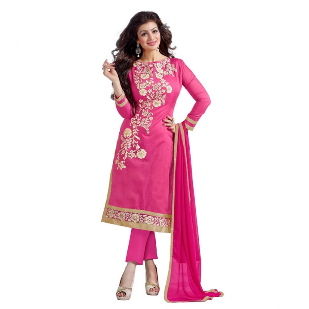 Vaystra Chanderi Unstitched Salwar Suit-Material With Dupatta – Pink