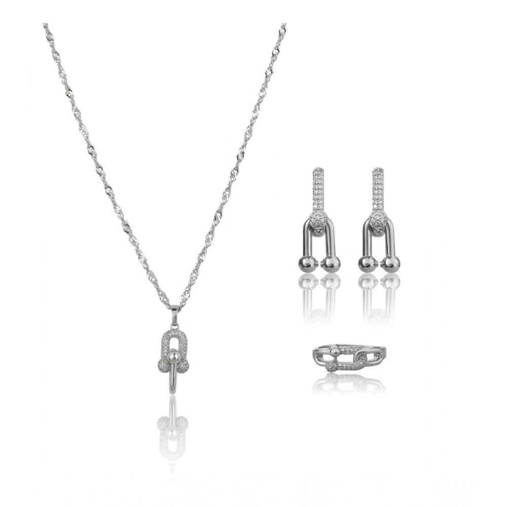 Vaystra Handcrafted Stainless Steel Unique Design Silverpolish Combo Jewelry - Silver Plated Edition