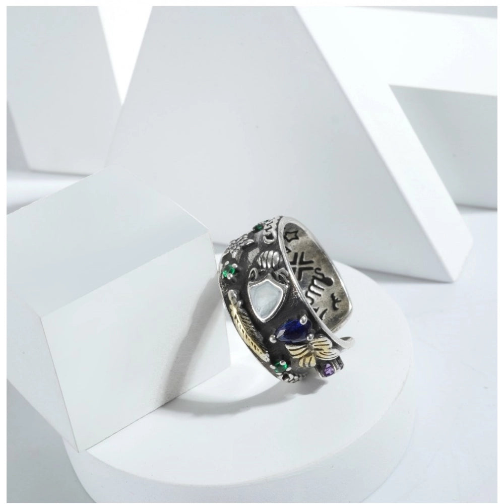 Vaystra Handcrafted Stainless Steel Imported High-Quality Office Wear Freesize Ring - Silver Plated Edition
