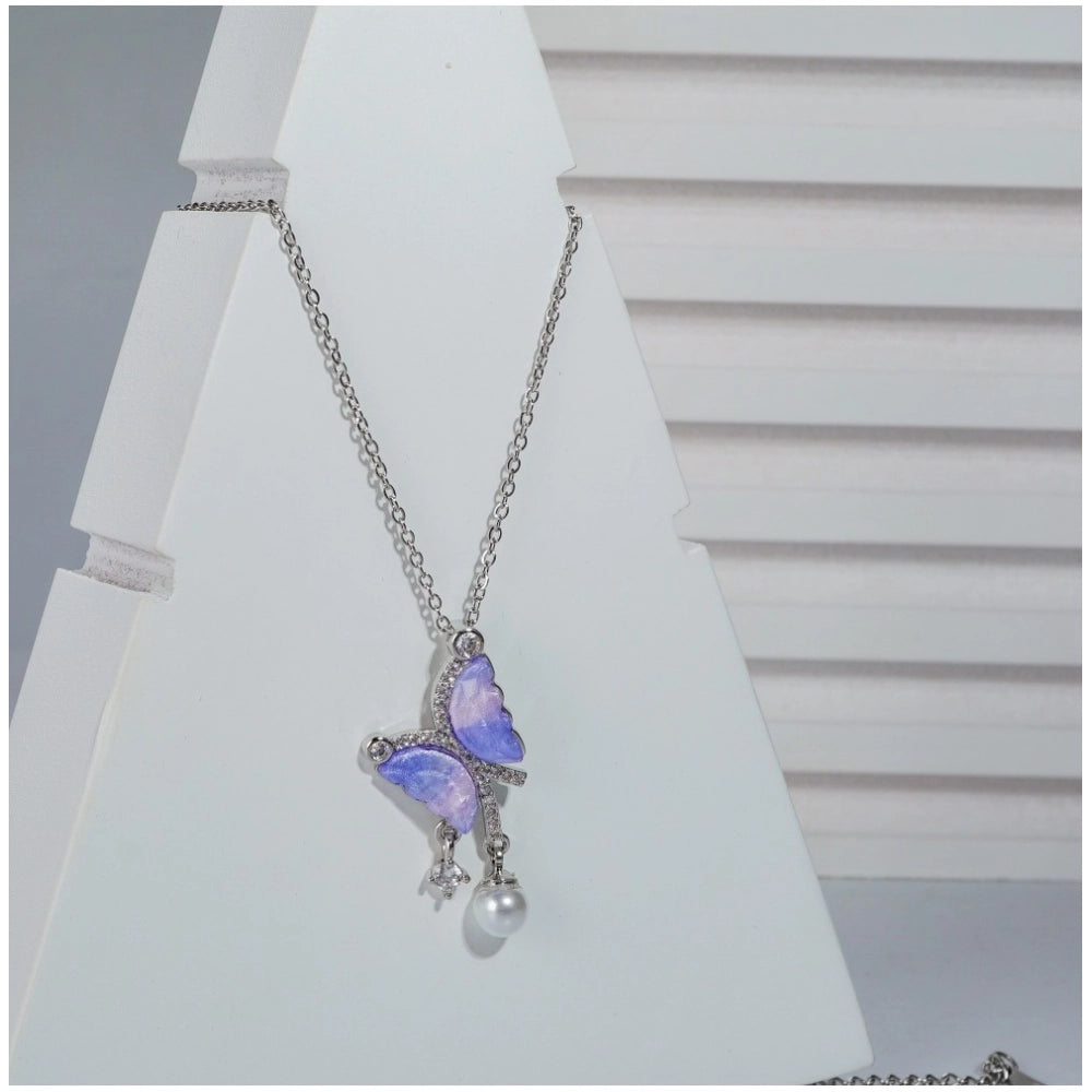 Vaystra Handcrafted Stainless Steel Butterfly Dailywear Pendent Delicate Chain - Silver Plated Edition