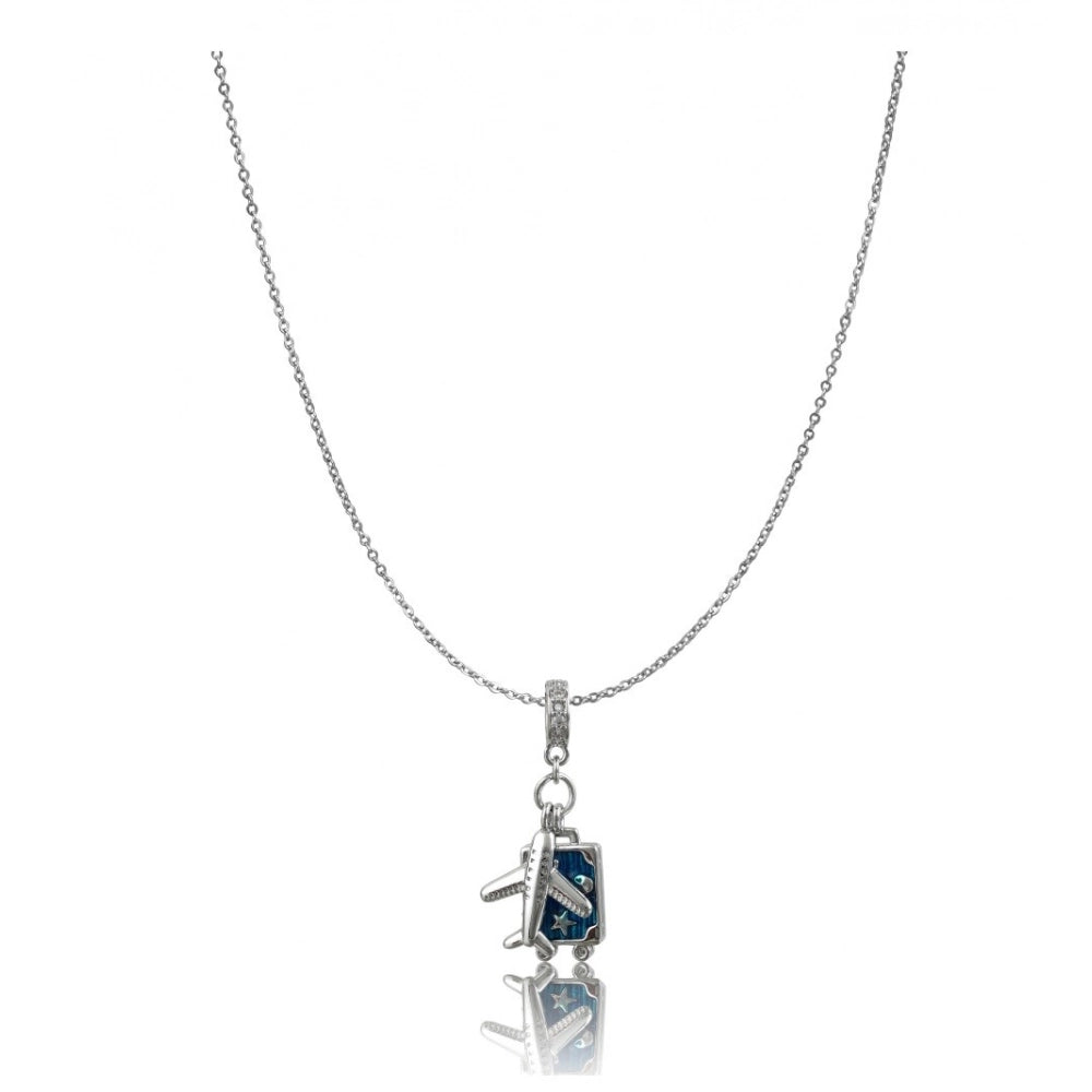 Vaystra Handcrafted Stainless Steel Airplane Design Pendent Delicate Chain - Silver Plated Edition