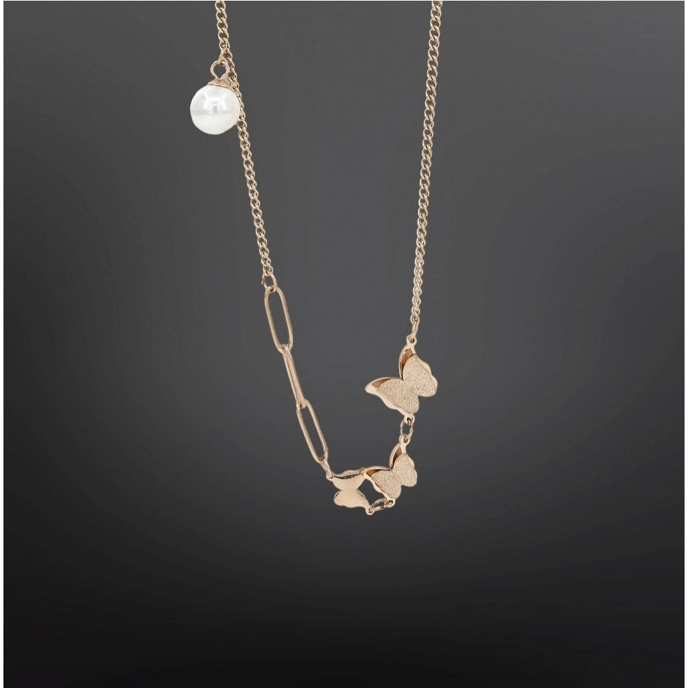 Vaystra Stainless Steel Butterfly Pendent Delicate Chain - Gold Plated