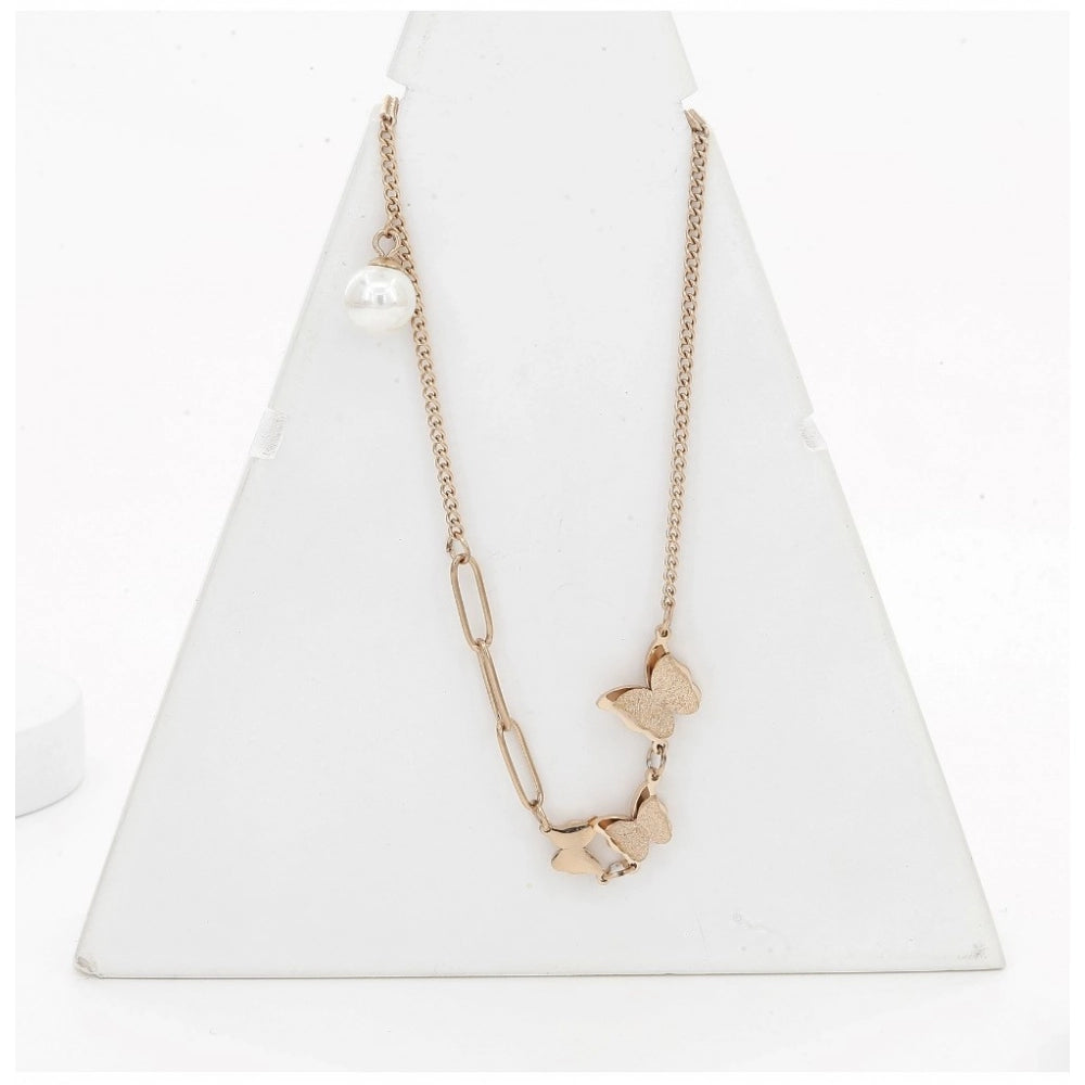 Vaystra Stainless Steel Butterfly Pendent Delicate Chain - Gold Plated