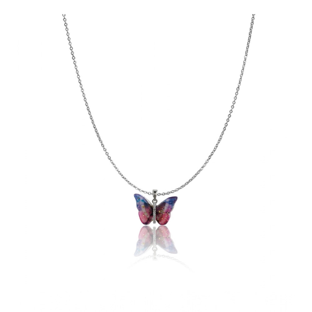 Vaystra Gold Plated Stainless Steel Colorful Butterfly Pendent Dailywear chain in Silver Plated