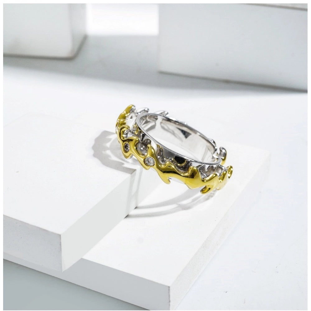 Vaystra Handcrafted Stainless Steel Double Tone High-Quality Freesize Ring - Silver Plated Edition