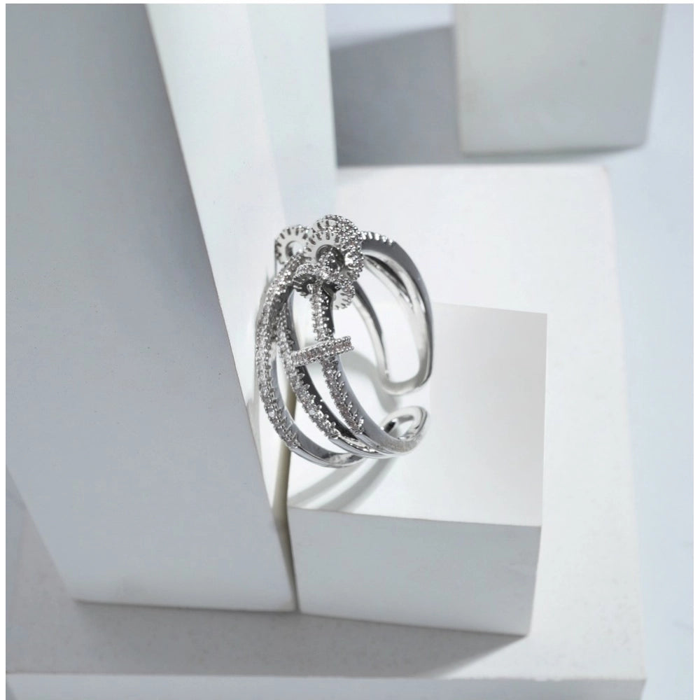 Vaystra Stainless Steel Silver High-quality Freesize Ring - Silver Plated