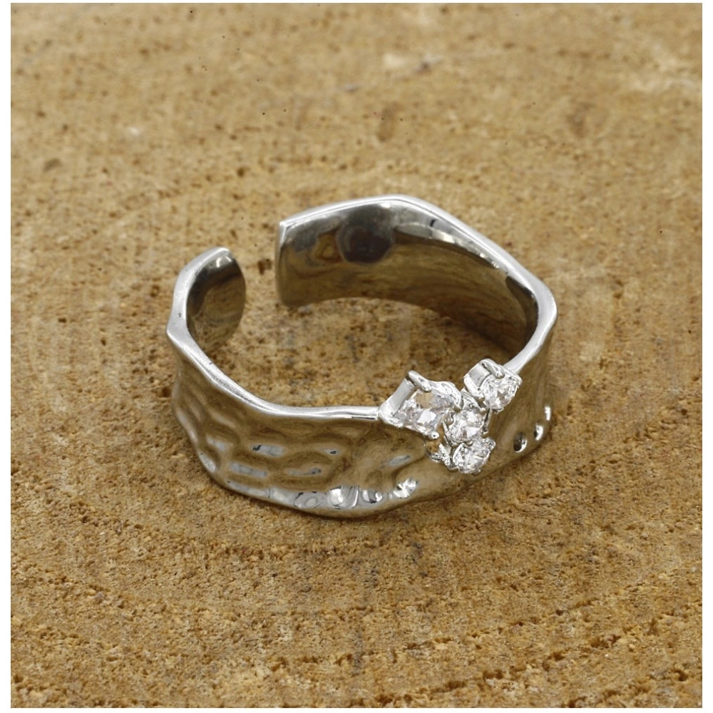 Vaystra Gold Plated Stainless Steel Silver Polish Freesize Western Finger Ring in Silver Plated