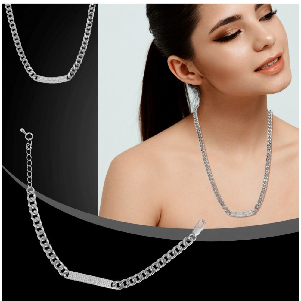 Vaystra Handcrafted Stainless Steel Silver Polish Hand Bracelet And Necklace - Silver Plated Edition