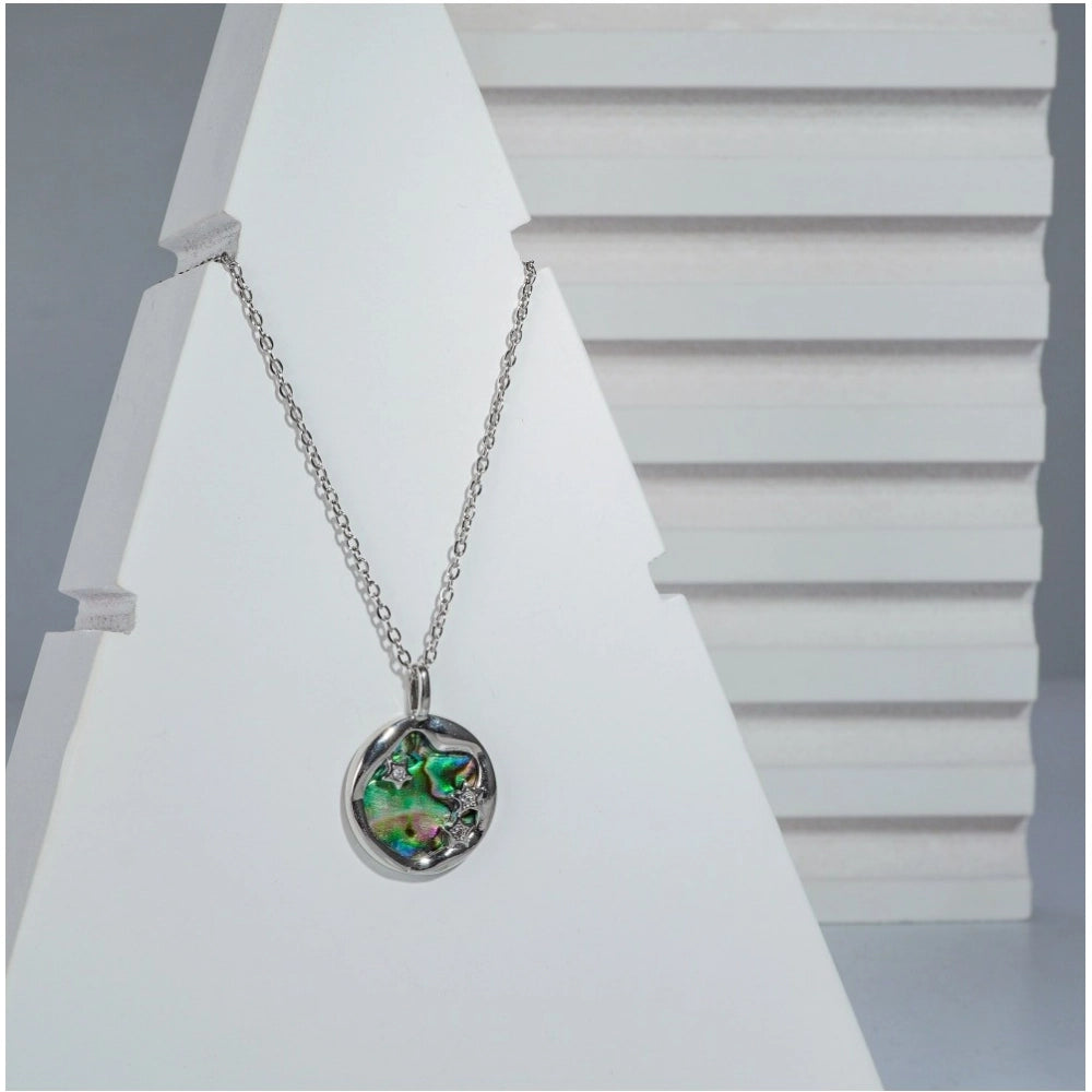 Vaystra Handcrafted Stainless Steel Galaxy Pendent Delicate Chain - Silver Plated Edition
