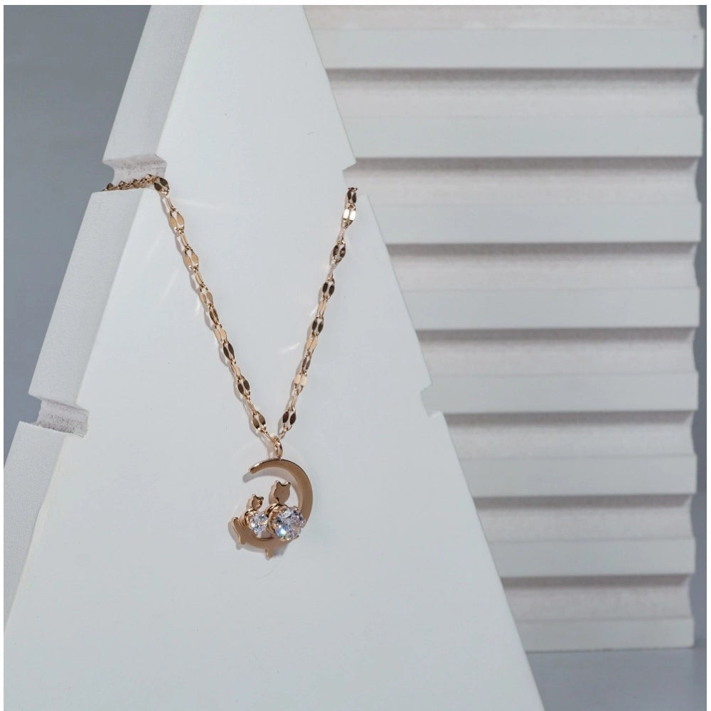 Vaystra Gold Plated Stainless Steel Moon Pendent Delicate Chain in Gold Plated