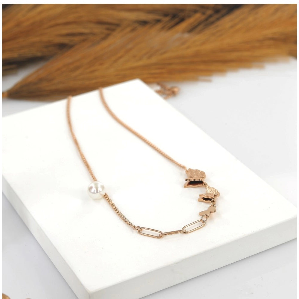 Vaystra Stainless Steel Butterfly Pendent Delicate Chain - Gold Plated