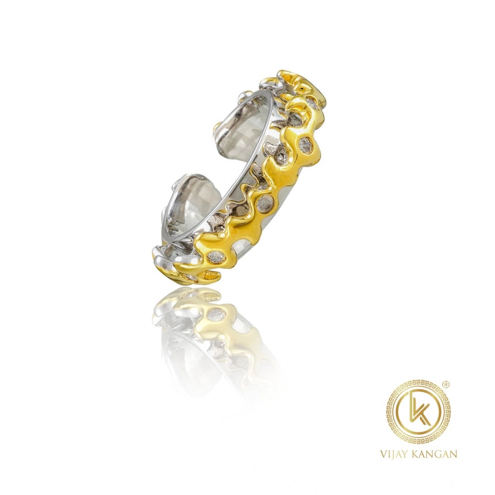 Vaystra Handcrafted Stainless Steel Double Tone High-Quality Freesize Ring - Silver Plated Edition