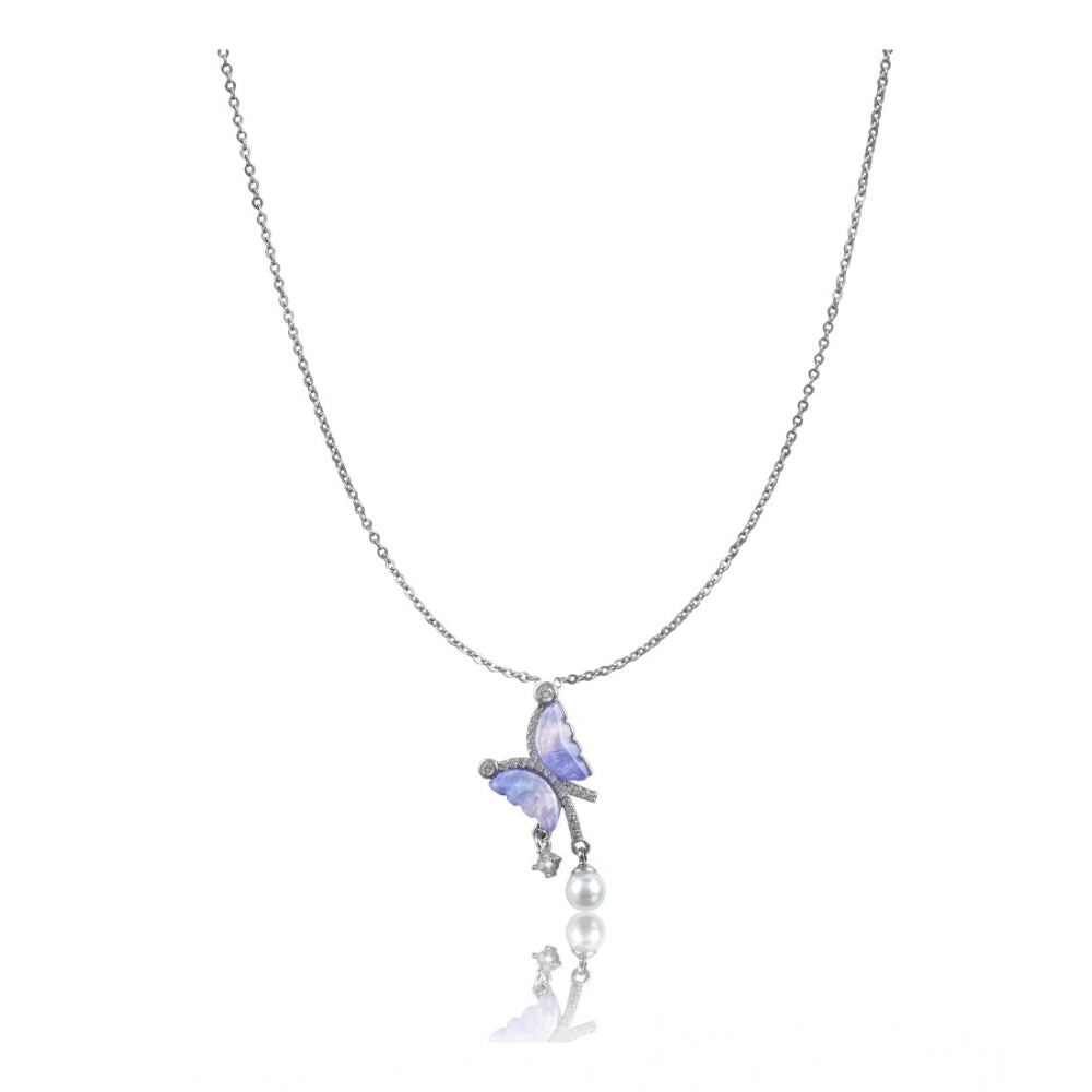 Vaystra Handcrafted Stainless Steel Butterfly Dailywear Pendent Delicate Chain - Silver Plated Edition