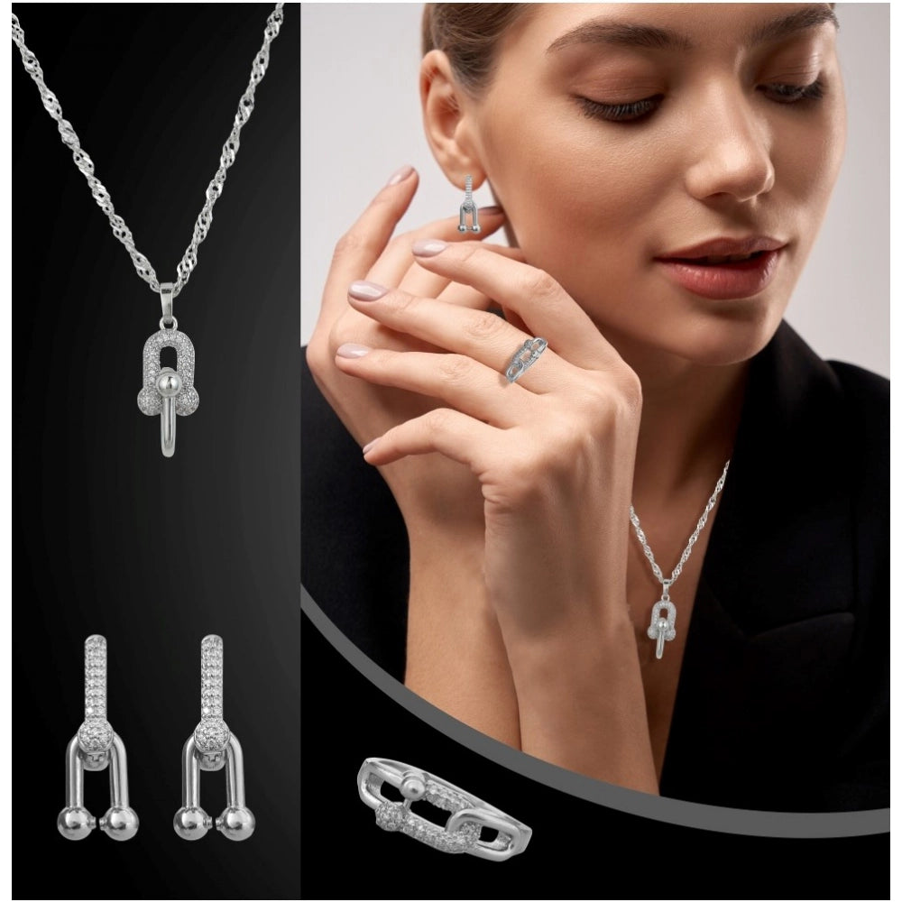 Vaystra Handcrafted Stainless Steel Unique Design Silverpolish Combo Jewelry - Silver Plated Edition