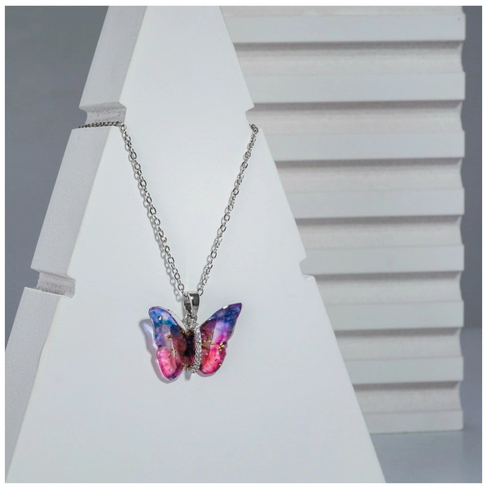 Vaystra Gold Plated Stainless Steel Colorful Butterfly Pendent Dailywear chain in Silver Plated