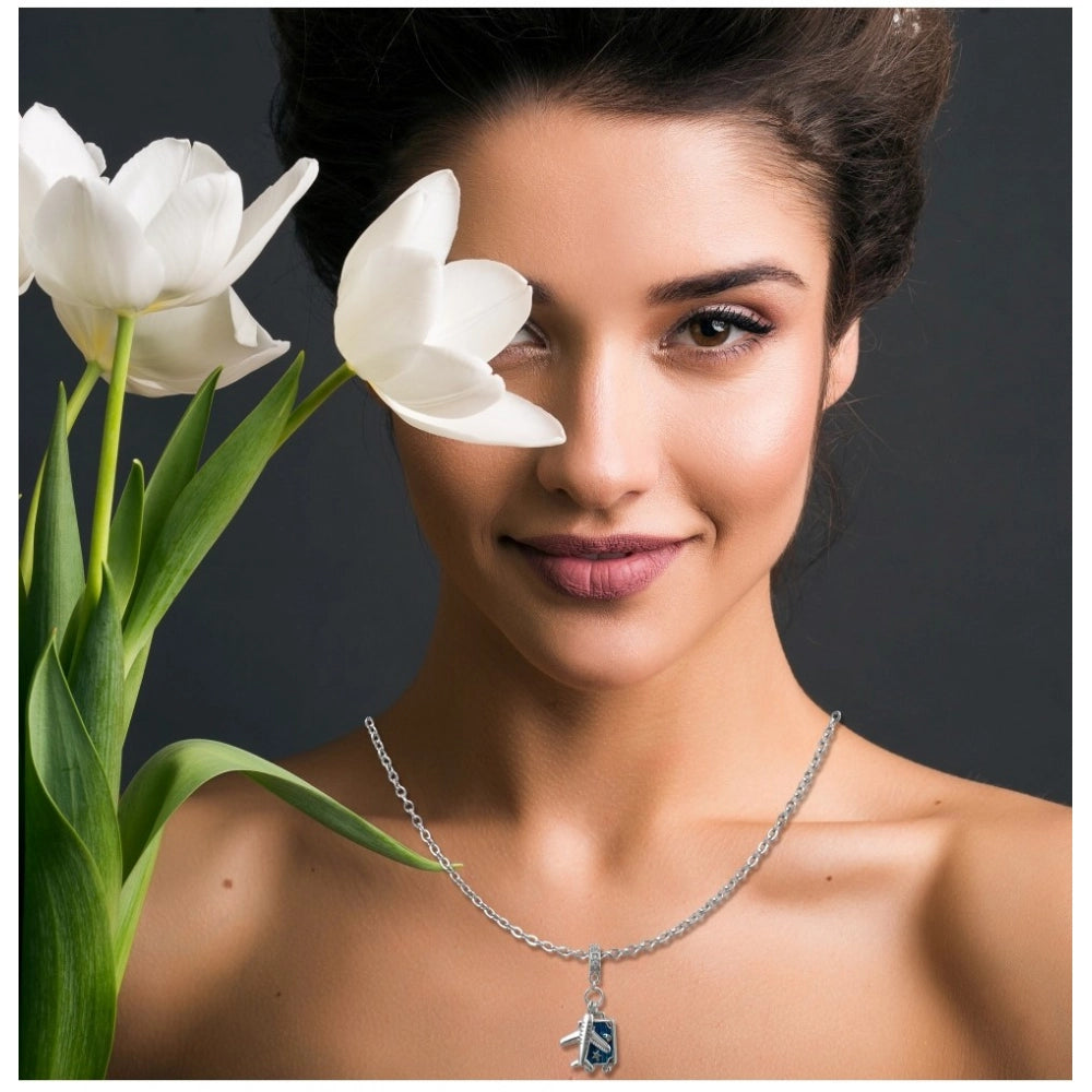 Vaystra Handcrafted Stainless Steel Airplane Design Pendent Delicate Chain - Silver Plated Edition