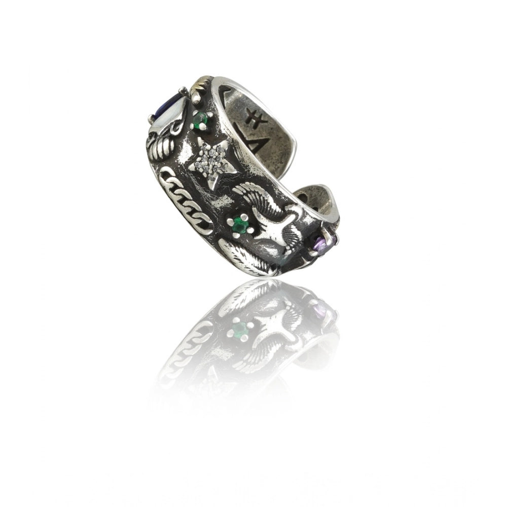 Vaystra Handcrafted Stainless Steel Imported High-Quality Office Wear Freesize Ring - Silver Plated Edition