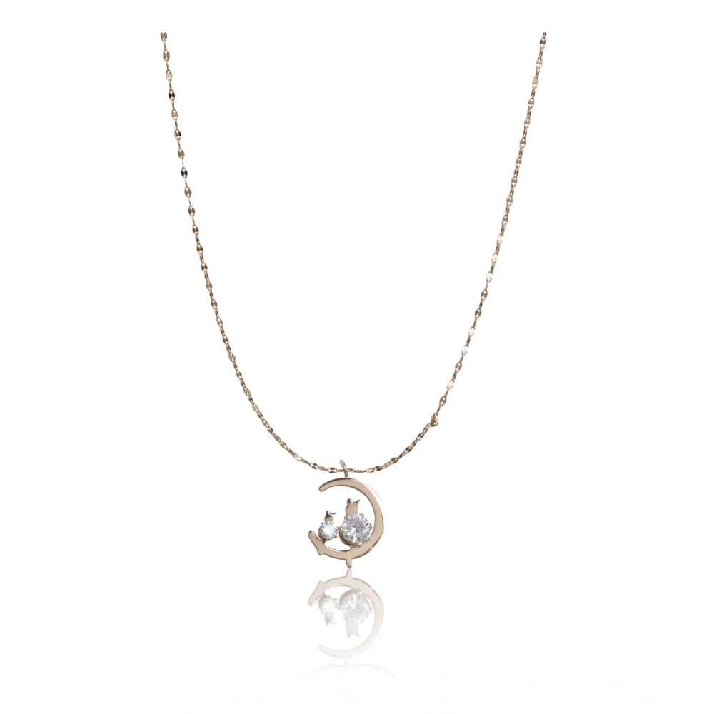 Vaystra Gold Plated Stainless Steel Moon Pendent Delicate Chain in Gold Plated