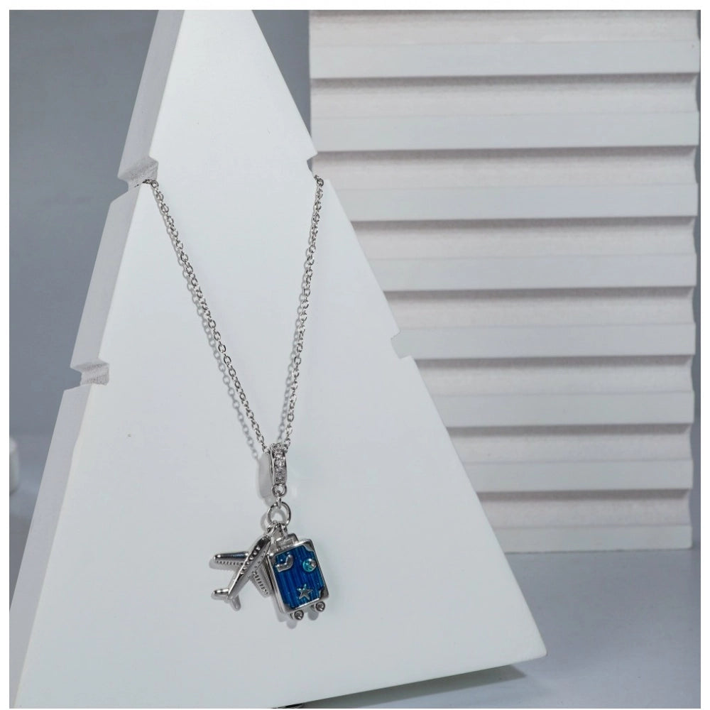 Vaystra Handcrafted Stainless Steel Airplane Design Pendent Delicate Chain - Silver Plated Edition