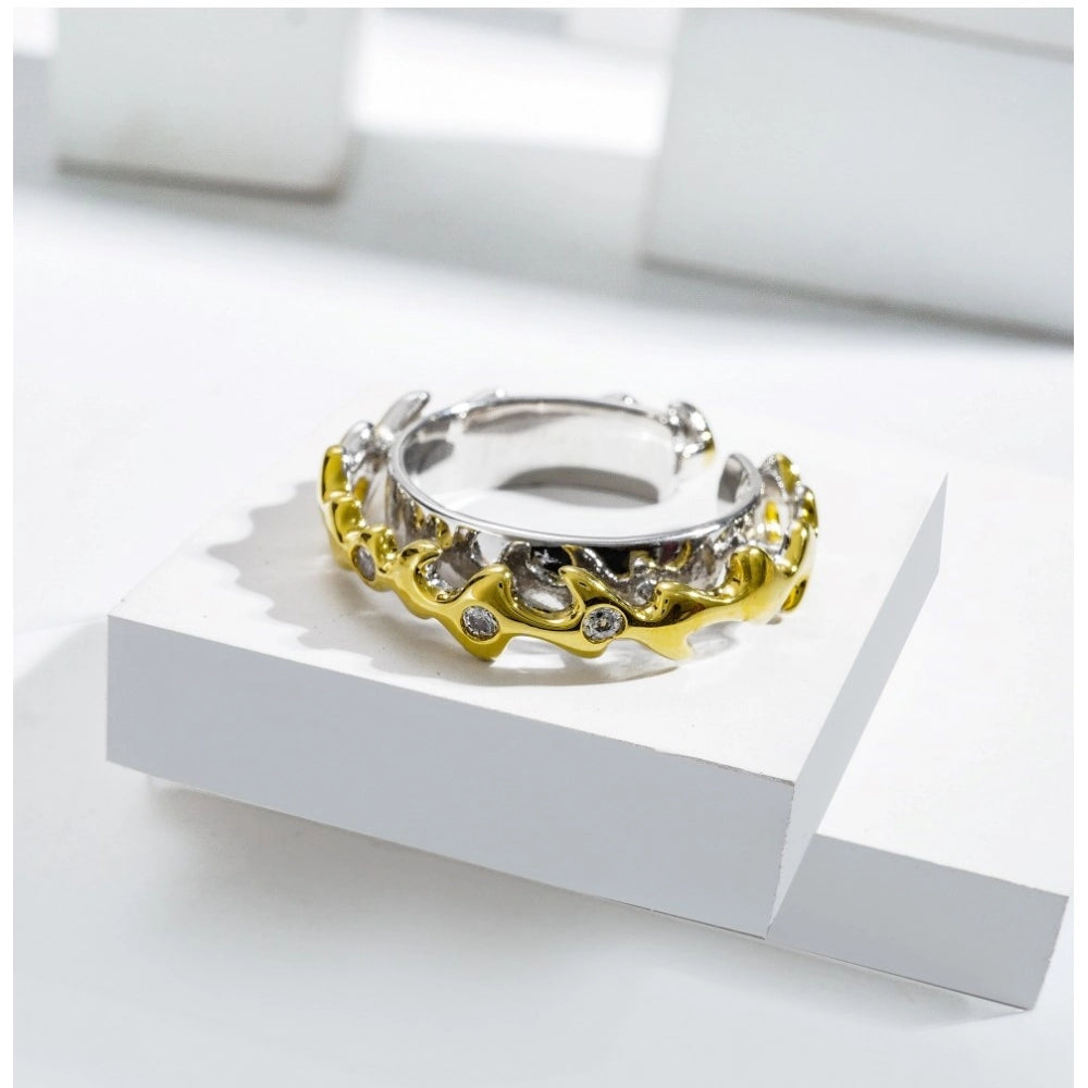 Vaystra Handcrafted Stainless Steel Double Tone High-Quality Freesize Ring - Silver Plated Edition