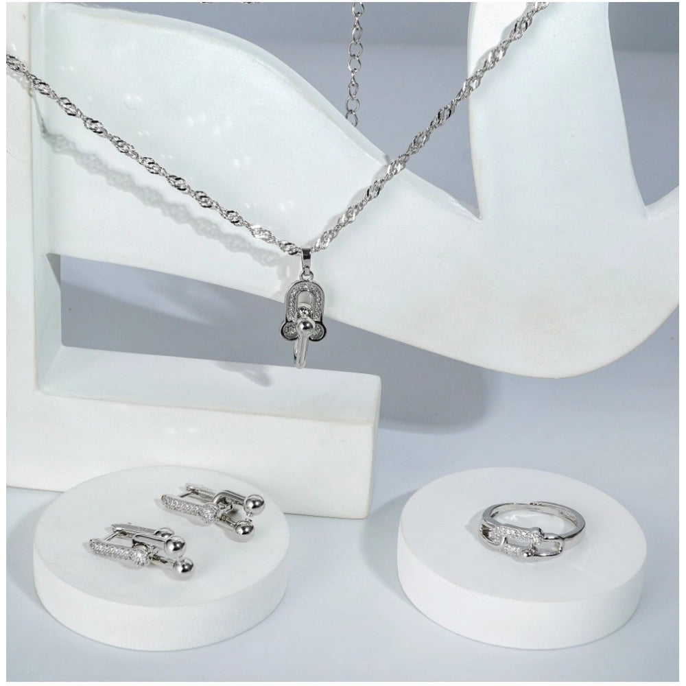 Vaystra Handcrafted Stainless Steel Unique Design Silverpolish Combo Jewelry - Silver Plated Edition