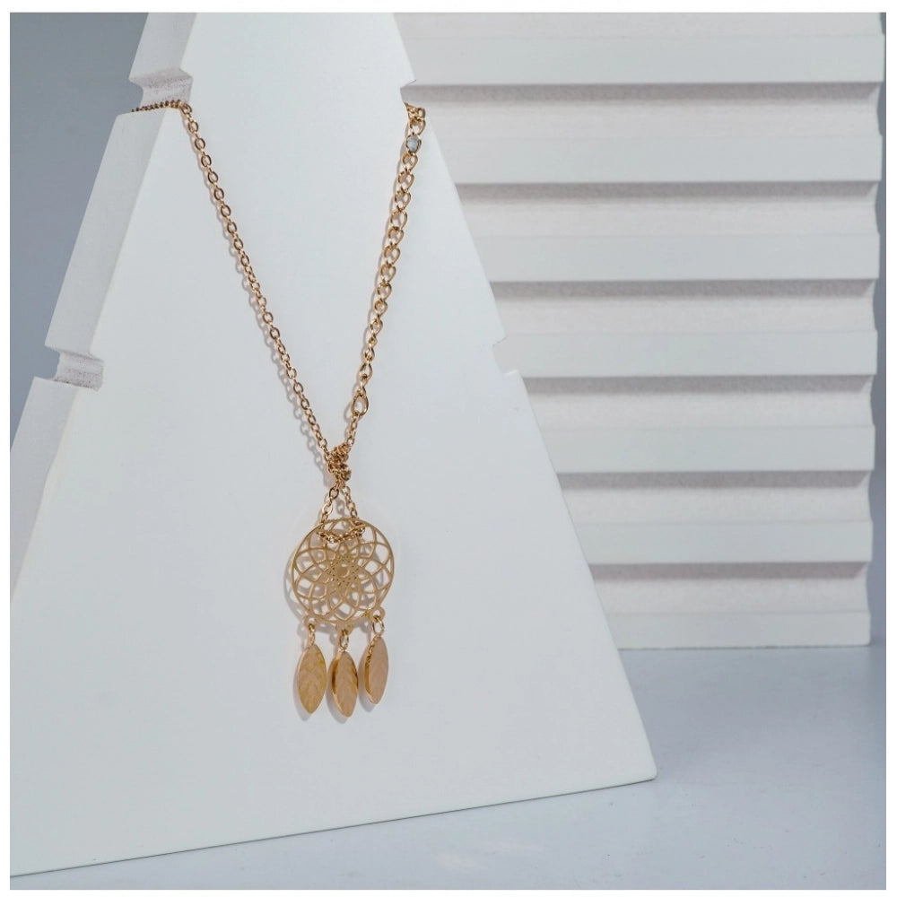 Vaystra Handcrafted Stainless Steel Dream Catcher Pendent Delicate Chain - Gold Plated Edition