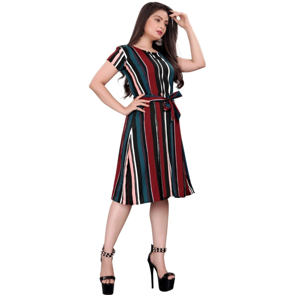 Vaystra Crep Striped Short Sleeve Dress – Red-Blue
