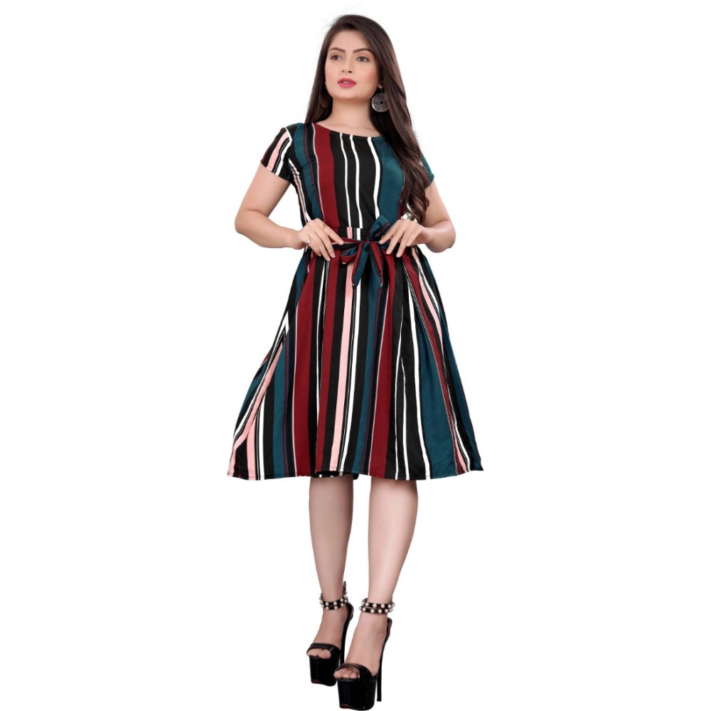 Vaystra Crep Striped Short Sleeve Dress – Red-Blue