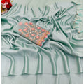 Vaystra Satin Solid Saree With Unstitched Blouse – Skyblue