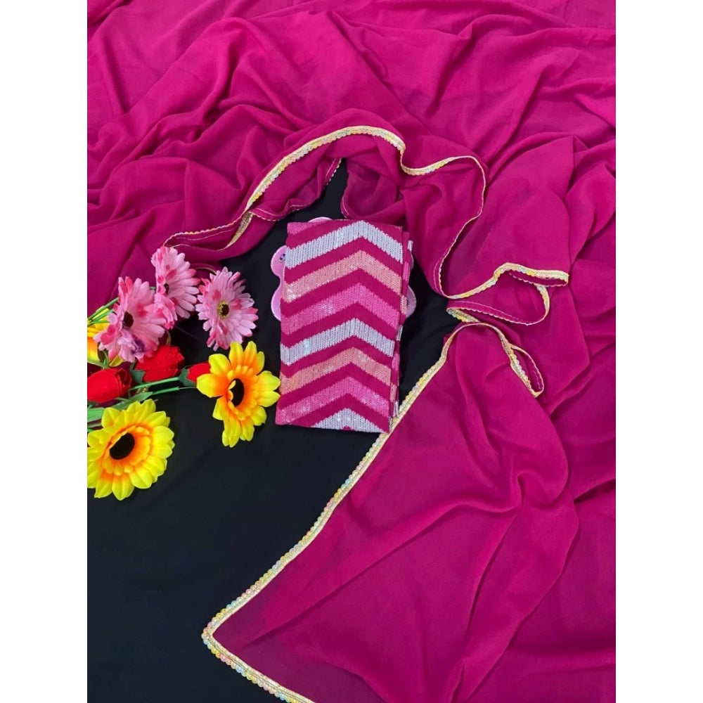 Vaystra Fox Georgette Solid Saree With Unstitched Blouse 5.5Mtr – Pink