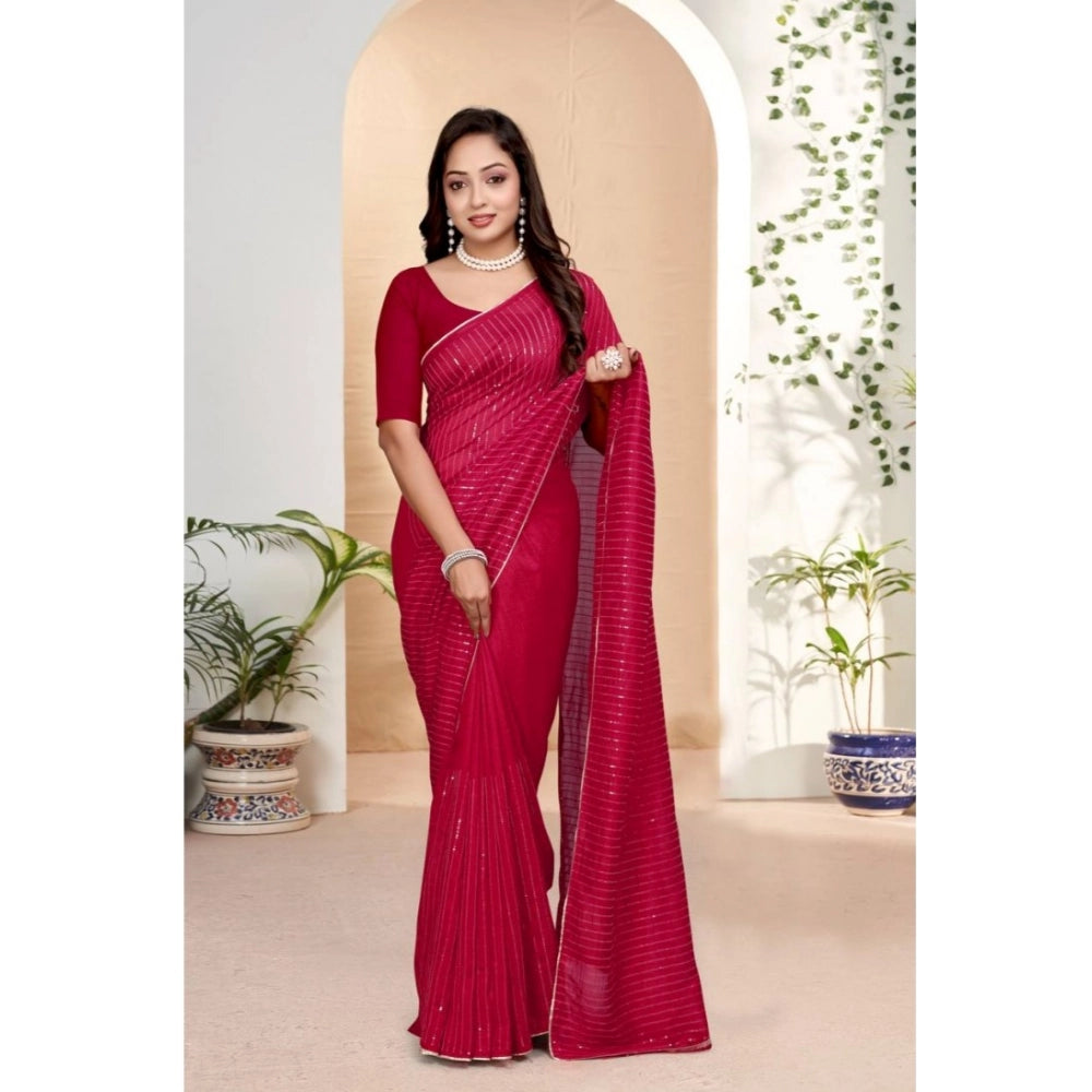 Vaystra Vichitra Silk Striped Saree With Unstitched Blouse 5.5Mtr – Pink