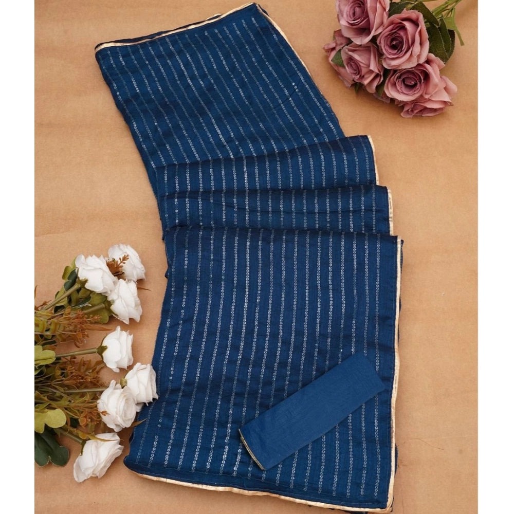Vaystra Vichitra Silk Striped Saree With Unstitched Blouse 5.5Mtr – Blue