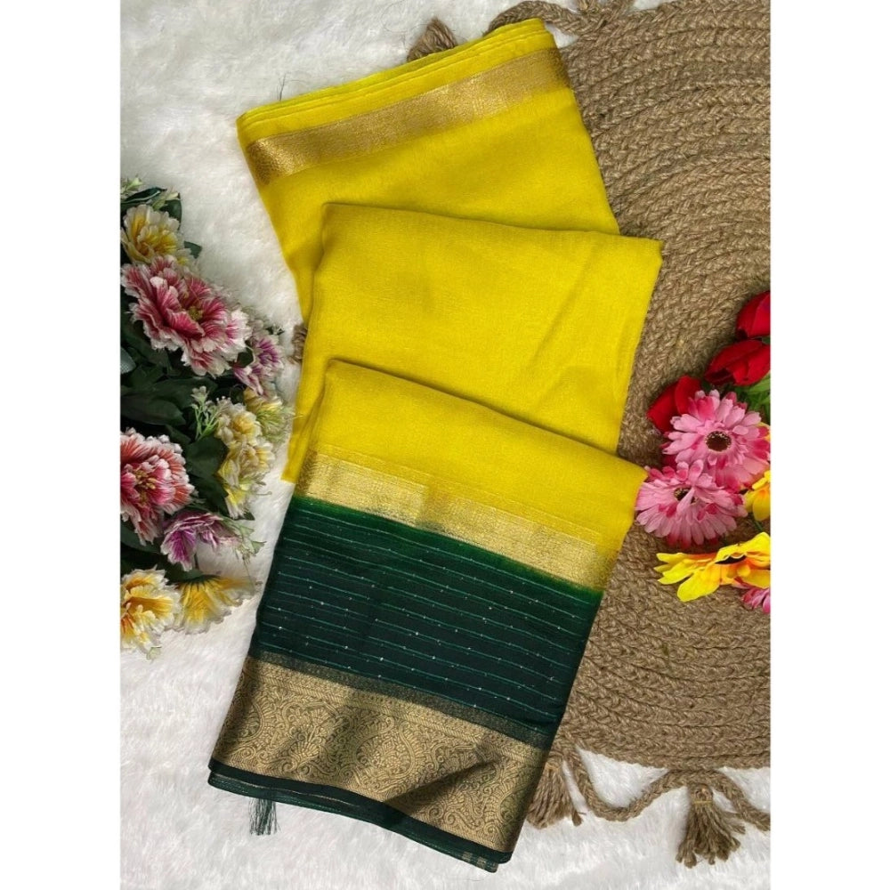 Vaystra Khadi Cotton Solid Saree With Unstitched Blouse 5.5Mtr – Yellow