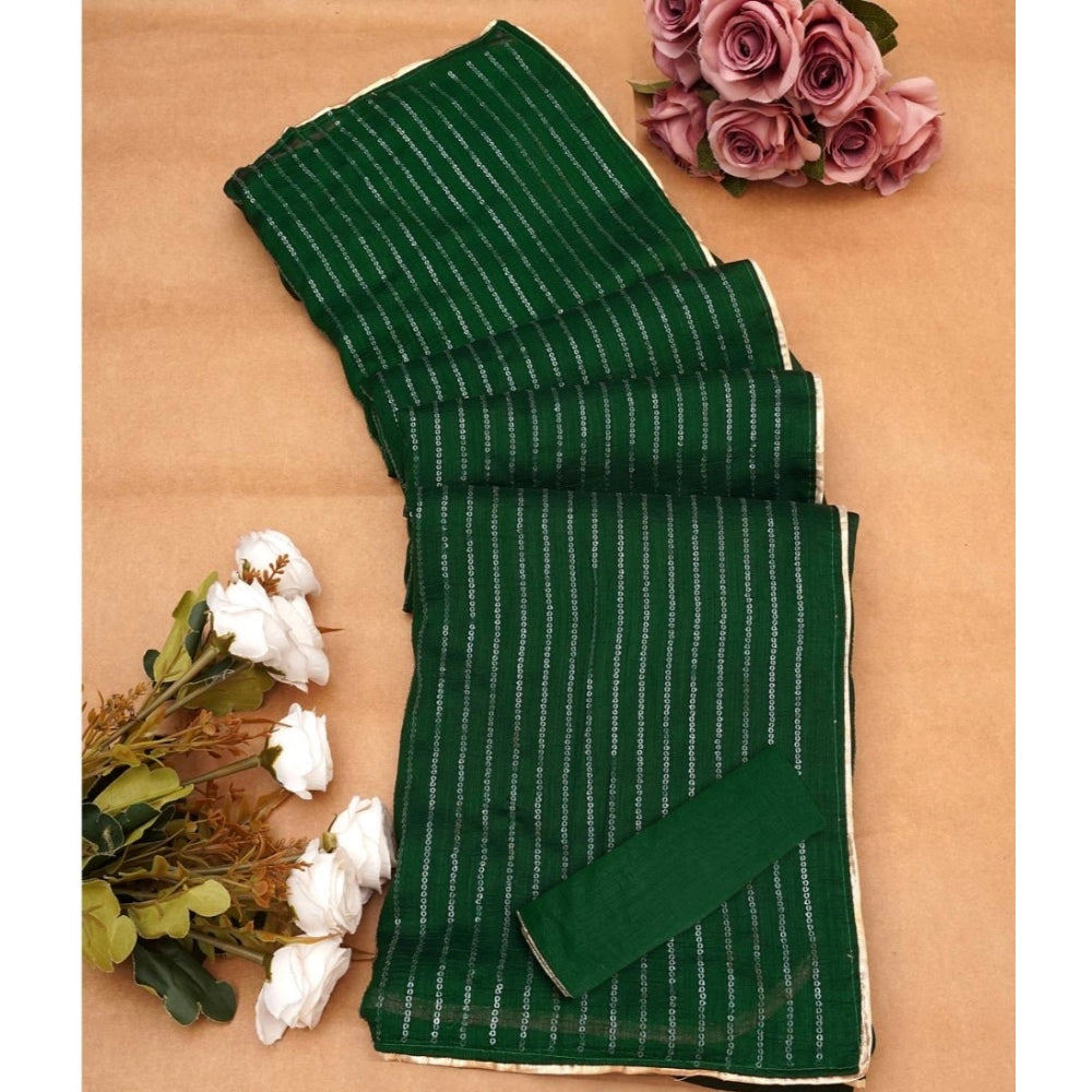 Vaystra Vichitra Silk Striped Saree With Unstitched Blouse 5.5Mtr – Green