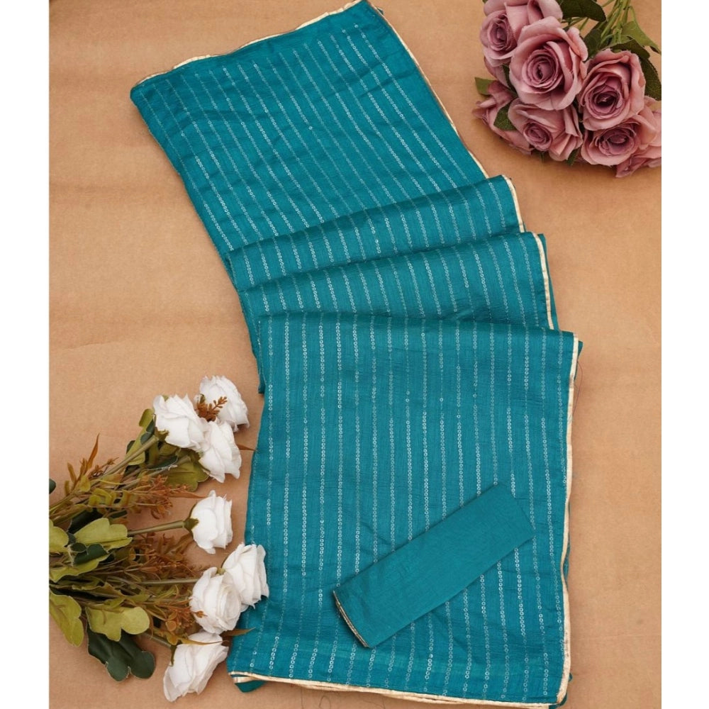 Vaystra Vichitra Silk Striped Saree With Unstitched Blouse 5.5Mtr – Sky Blue