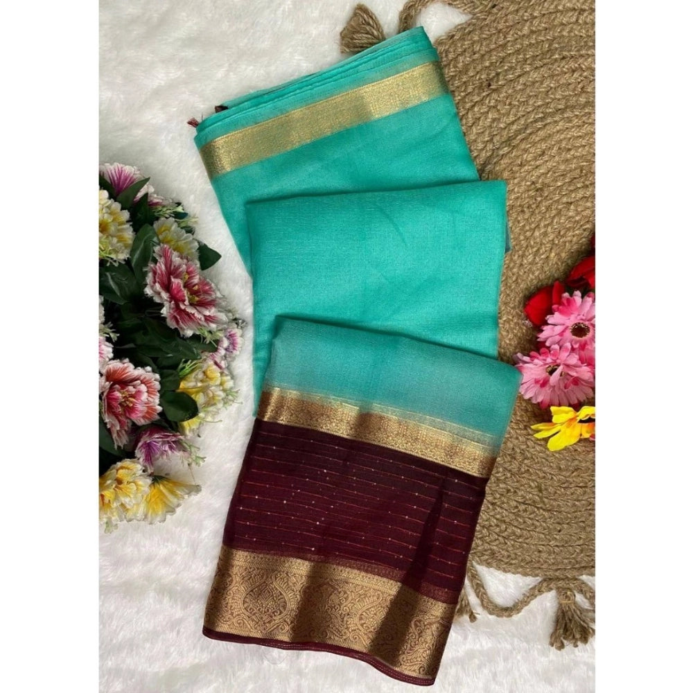 Vaystra Khadi Cotton Solid Saree With Unstitched Blouse 5.5Mtr – Sky Blue