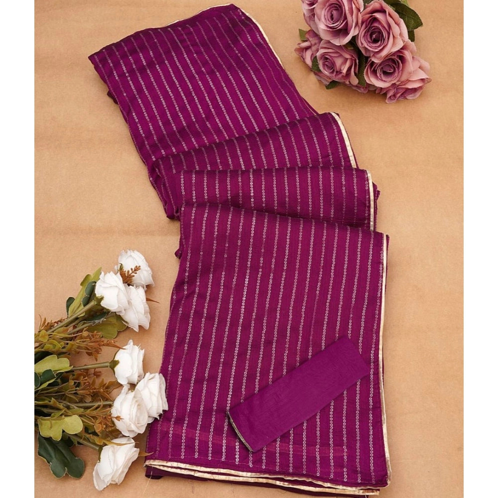 Vaystra Vichitra Silk Striped Saree With Unstitched Blouse 5.5Mtr – Purple