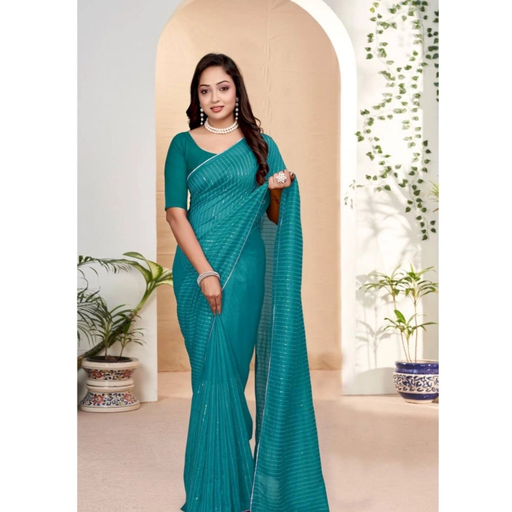 Vaystra Vichitra Silk Striped Saree With Unstitched Blouse 5.5Mtr – Sky Blue